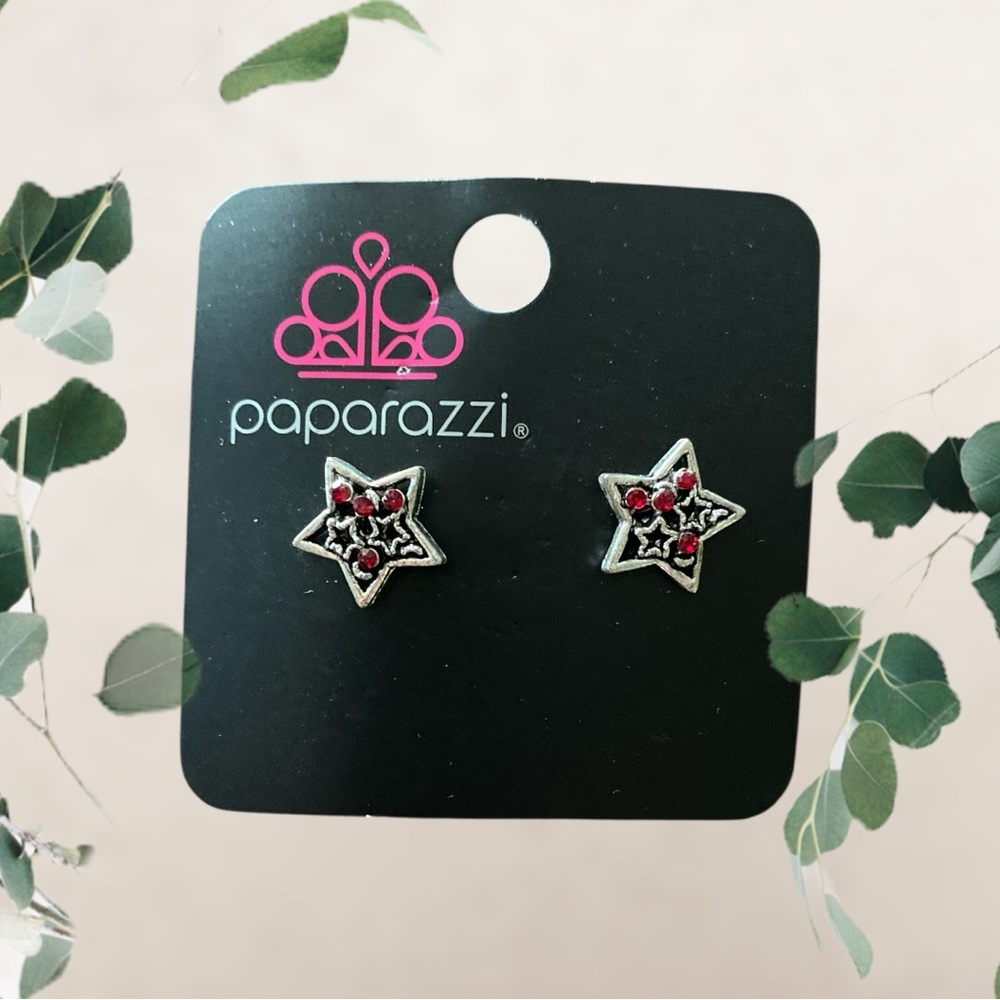 Paparazzi  Star Earrings - Silver and Red